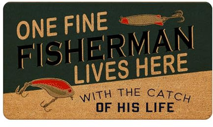 Likjad Fish Rug Door mat,Fishing Door mat,Fishing Gifts for a Fisherman Lives here with The Best Catch of his Life,Fish Decor for Home Front Door Mats Outdoor ,Porch Decor mat Coir Doormat 17x30 inch