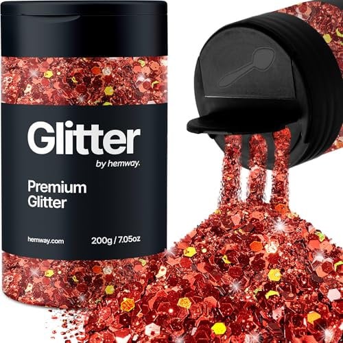 Hemway Premium Glitter Shaker - Red Holographic | Multi Size Metallic Flake Sequins for Resin & Epoxy Crafts | Craft Supplies for Tumblers, Festival, Hair, Face, Body, Eye & Nail Art | 205 g