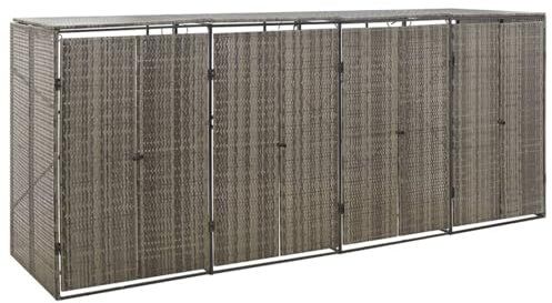 BaraSh Quadruple Wheelie Bin Shed Grey 274x80x117 cm Poly Rattan,Garden Wheelie Bin Hideaway Waste Bin,Storage Shed w/Locking Doors Assisted lift up Lid easye Outdoor Hygienic Dustbin Unit Cover Steel
