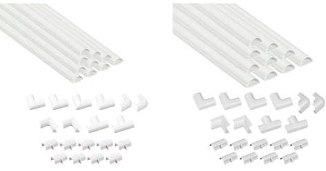 D-Line White Mini Trunking Kit, 4-Meter Self-Adhesive Wire Hider & Micro+ Cable Trunking 4-Meter Pack, Half Round Cable Cover, Paintable