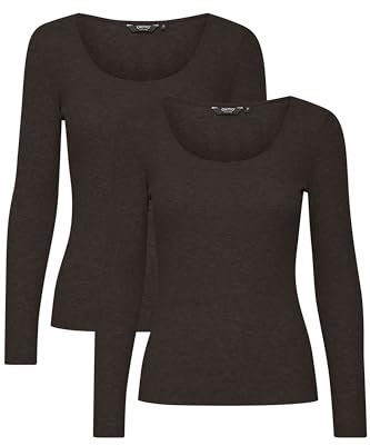 OXMO OXIskat Damen 2er-Pack Longsleeves Langarmshirts Shirts Basic mit Rundhals Baumwollmischung elastisch Mulitpack Slim fit, Größe:L, Farbe:Black/Black (204039)