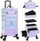 JINGUAN 4 in 1 Rolling Makeup Case with Drawers, Multi-functional Cosmetic Trolley with 360° Swivel Wheels Keys, Large Storage Traveling Cart Trunk for Nail Technicians, Makeup Artist and Hairstylist,