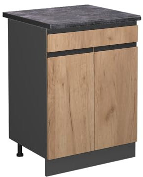 Vicco Schubladenschrank R-Line, Schubladenschrank für die Küche, Goldkraft Eiche, 60 cm, AP Anthrazit