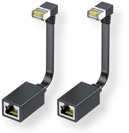 JUXINICE Cat7-Ethernet-Verlängerungskabel, 1,5 m, rechtwinklig, 90 Grad, LAN, verlängertes Kabel, Netzwerk-Patchkabel, Stecker auf Buchse, Stecker für Router, Modem, Smart-TV