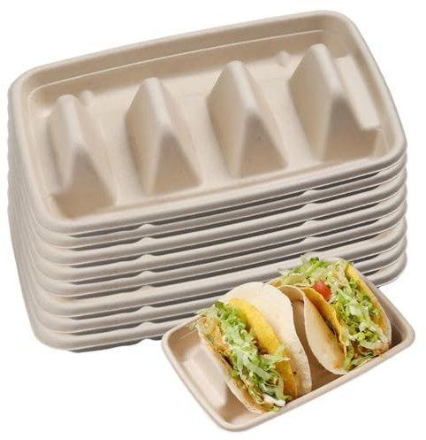 Hesitroad 10/20 supporti usa e getta per tacos per feste, robusto vassoio per taco con divisori, piatti da portata per tacos, scatole da imballaggio per eventi, set da portata per tacos, bianco