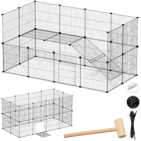 Jiubiaz freigehege für Kaninchen aus Metall,freilaufgehege mit Tür，freilaufgehege Kaninchen für Innen - draußen，Kleintiergehege erweiterbares,gehege 24-Stücke