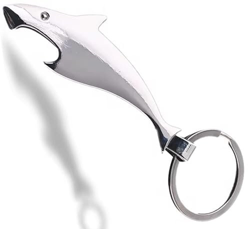 Porte-clés requin avec décapsuleur de couleur argenté/ouvre-bouteille/cadeau pour père