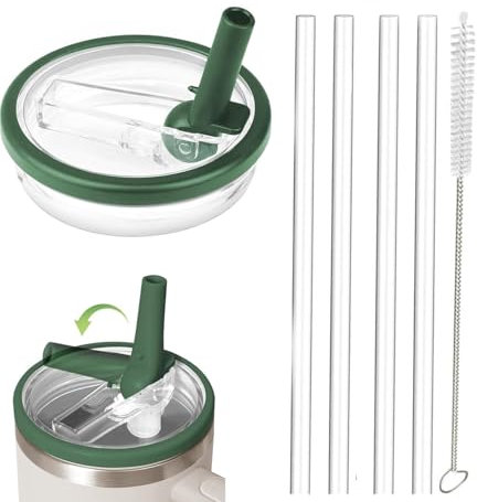 Tapa a prueba de fugas para vaso Stanley, tapa abatible de repuesto para Stanley Quencher de 1,2 L, juegos de tapas reutilizables para vaso, con 4 cañitas y 1 cepillo de limpieza, 1 unidad, Verde