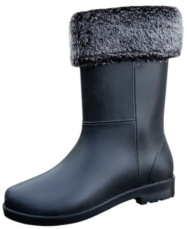 Stivali da pioggia da donna, foderati, in gomma, impermeabili, a mezza altezza, antiscivolo, da giardino, da donna, in gomma, taglia 36-40, Nero , 38