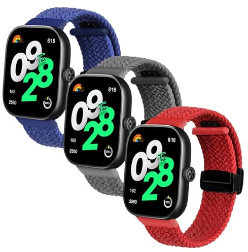 KUTEWEU Bracelet Compatible avec Xiaomi Redmi Watch 5, Nylon Tressés élastique de Bracelet Sport avec Boucle Magnétique Bracelets pour Xiaomi Redmi Watch 5 Smartwatch (Bleu+Gris+Rouge)