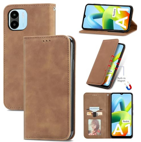 Cracedily Coque pour Xiaomi Redmi A2 / Redmi A1 Pochette, Etui Protection Housse Premium en Cuir PU, Etui à Rabat Pochette de Portefeuille Étui pour Redmi A2 Case, Café