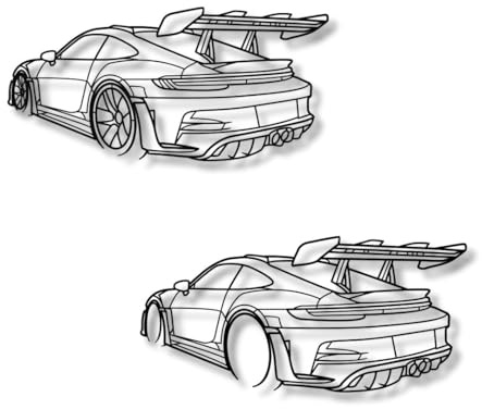 Laserfactory Austria Auto Silhouette GT3 Back Metall Wandbild - für Porsche Fans - Handgefertigte Autodekoration, Klassisches Design,