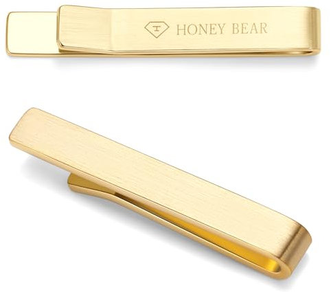 HONEY BEAR 1.57inch Homme/Garçons Maigre Pinces à Cravate pour le cadeau de mariage d'affaires,4cm (Or brossé 4cm épais)