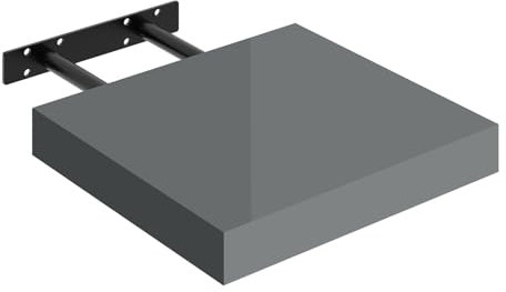 WOLTU Floating Shelf, High Gloss Gray Shelf for Wall with Strong Bracket, Wall Storage Shelf for Bedroom, Living Room, Office, Bathroom, Kitchen, MDF, 25x22.9x3.8cm