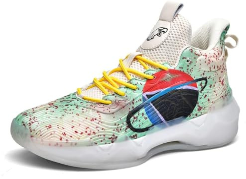 Xuanke Mens Sport and Outdoor Shoes Men's Basketball Shoes Womens high top Trainers Unisex Comfortable Breathable Fashion Running Training Shoes Non-Slip Fluorescent Upper (Green/Black/Red,6)