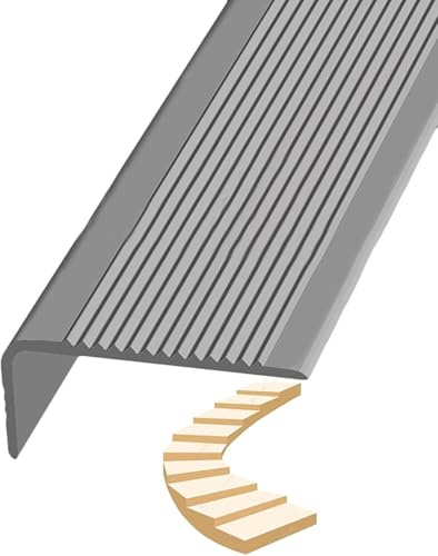 Rutschfeste Treppenkanten aus Gummi, Treppenkantenprofil, L-förmiges Modell für Stufen mit gerader Kante, strapazierfähig, für den Innen- und Außenbereich, Breite 3 x 7 cm-Gray||L 1m/3.3ft