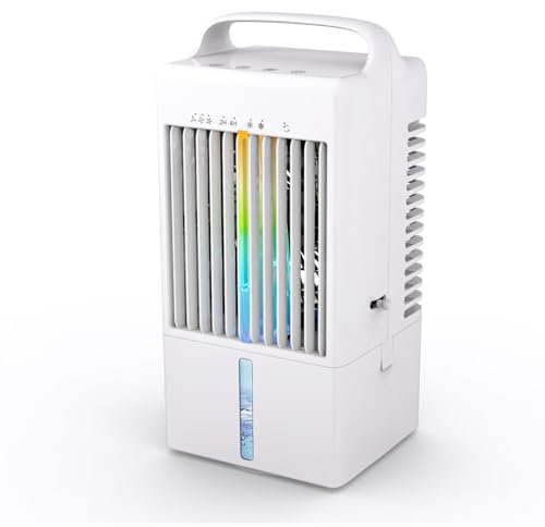 GWFBLID Condizionatore Portatile Raffreddatore d'Aria 900ML 4 in 1 Climatizzatore Portatile 3Velocità 2 modalità Nebbia Luce a 7 Colori Timer 2-4Ore Mini Condizionatore Portatile Senza Tubo per Casa