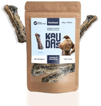 KAUDAS Fischhaut Fit-Knusper Knochen – 2 x 60 g Kauknochen Hund aus 100% luftgetrockneter Kabeljau Fischhaut, Hundeleckerli zum Knabbern, reich an Omega-3, Vitamin E, Kollagen – ohne Zusatzstoffe