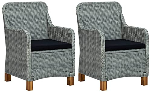 Emmtore Gartenstühle mit Kissen 2 STK. Poly Rattan,Hellgrau,Mit Sitzkissen