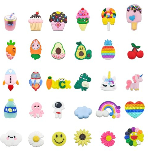 KQDRAVINE 30 Stück Pins, Cro c Anstecker, Cartoon-Dekoration, Abnehmbare Charms und Pins, Schuhanhänger Schuhanstecker für Clogs Zubehör DIY Dekorationen Kinderpartys Jungen Mädchen Geschenk