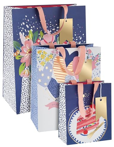 Hallmark Gift Bag Bundle, Pack of 3 in 3 Designs & Sizes, Birthday, Thank You, Any Occasion