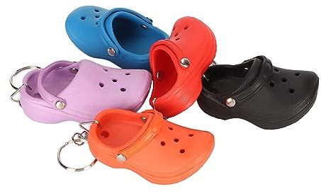 SIXRUN Mini Silikon Hausschuhen Schlüsselanhänger Set, 5 Stück in Rot, Violett, Seeblau, Orange, Schwarz, 7,5 x 3,6 cm, Dekorative Anhänger für Taschen
