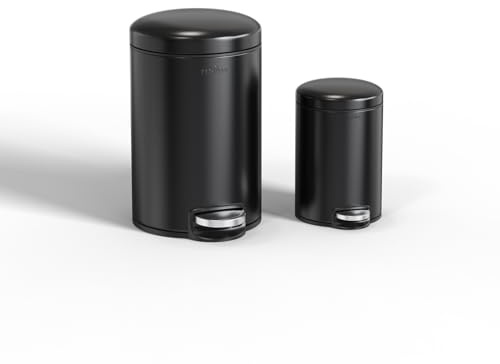 mVm Round Step Kitchen Bin with Lid,3+12L Stainless Steel Pedal Rubbish Bin,Small Garbage Can with PP Bucket,Soft-Close,Fingerprint Proof,Odour Seal,for Bathroom Home Office