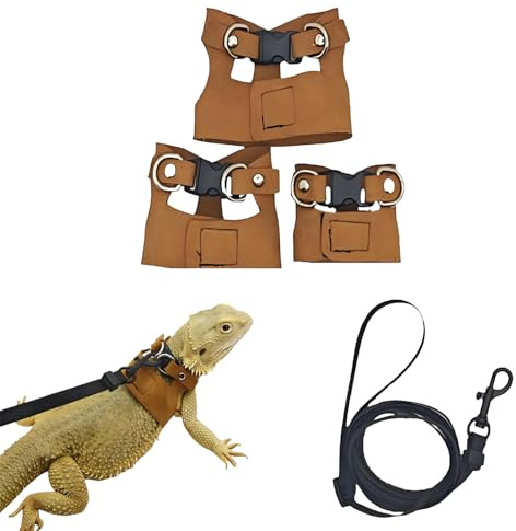 3 Pièces Cochon d'Inde Harnais, Ajustable Dragon Barbu Harnais Laisse, Laisse Réglable Lézard, Ensemble Dragon Barbu, pour Reptiles, Lézards Et Caméléons (Marron)