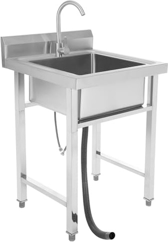 Évier en acier inoxydable, évier de cuisine, 1 bassin, évier mobile, éviers de cuisine autonomes, lavabo à main, pour bars, restaurants, cuisines, buanderies