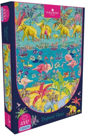 Gibsons Tropical Oasis Puzzle 1000 Teile für Erwachsene – Wilde Tiere Aller Größen versammeln Sich um einen Wasserpunkt – Maße: 68 x 49 cm – hergestellt in Großbritannien