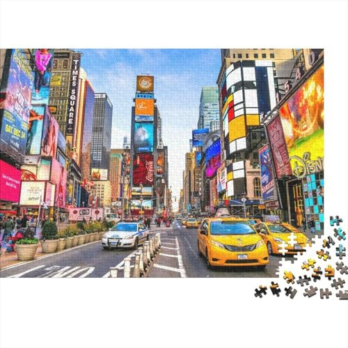 Times Square Straßenansicht Puzzle aus 100% Recyclingkarton, 1000-teiliges Stadtbild des Times Square, 52 x 38 cm, 1000 Teile, Geschenkidee für Erwachsene und Kinder