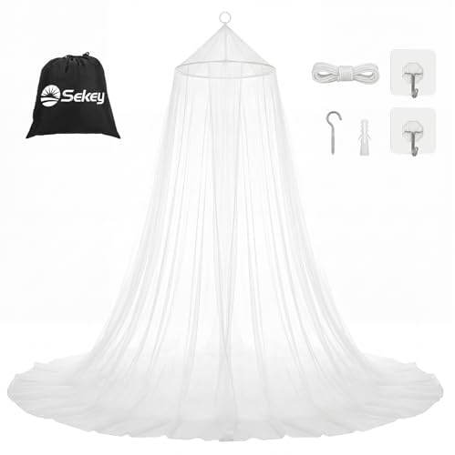 Sekey Moustiquaire de Voyage avec Sac de Voyage et Corde de Suspension, Maille Fine pour lit Double, lit Simple, avec 1 entrée, 2,2 m de Haut, 12 m de circonférence, moustiquaire pour intérieur