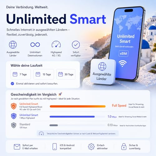 eSIM Türkei Unlimited Smart - 15 Tage Prepaid ohne Vertrag | POVNOMAD | 4G/5G · sofort abrufbar oder per Post · keine physische SIM · ohne Telefonnummer · Hotspot nutzbar · bis 180 Tage
