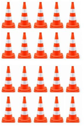 Cono Segnaletico Stradale 50 cm - Alta Visibilità - Ideale per Cantieri, Autoscuola, Traffico, Delimitazione, Magazzino, Sicurezza, Sport (20)