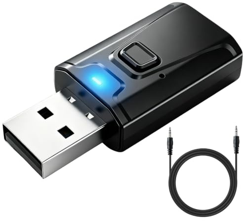 Adaptador Bluetooth USB 5.0 2 en 1 Transmisor Receptor con Jack 3,5MM | Convertidor Bluetooth para TV PC y Coche,Audio Estéreo Inalámbrico para Auriculares y Altavoces,Sin Retraso