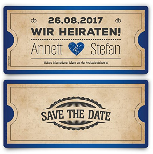 Save the Date Karten zur Hochzeit (50 Stück) - Vintage Herz in Blau