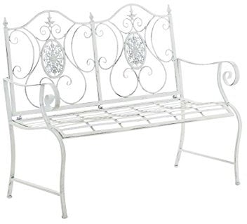 CLP Gartenbank Punjab, lackiertes Eisen, antik, Landhaus-Stil, Nostalgie, ca. 120 x 50 cm, Farbe:antik weiß