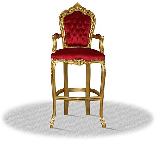 Casa Padrino Barock Hochstuhl Barstuhl Gold Rot 55 x 50 x H. 140 cm - Limited Edition