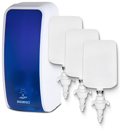 Blanc HYGIENIC Desinfektionsspender Cosmos – Spender mit Sensor, Wandspender und 3 x 1 Liter Desinfektionsmittel, ergiebige Händedesinfektion für ca. 3000 Anwendungen, Blau und Weiß