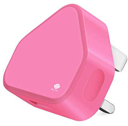 SLTX UK 3 Pin Plug Mains Charger Adapter 1AMP 1000mAh Fast Speed Universal Travel Wall Charger for iPhone, iPad, iPod, Samsung Galaxy Tab, HTC, Tablet & USB Devices (Baby Pink)