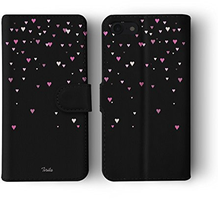 Compatible with iPhone X & Xs Tirita Flip Wallet Case Cover PU Leather PRINTED GLITTER, NOT REAL GLITTER Floating Hearts Glitter Marble Rose Gold Pink Cream