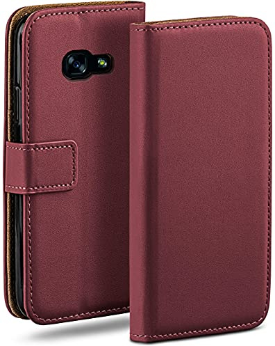 moex für Samsung Galaxy A5 (2017) Hülle mit Kartenfach, Handyhülle klappbar 360 Grad Schutzhülle, PU Leder Handytasche Samsung Galaxy A5 (2017) Klapphülle Flip Case, Weinrot
