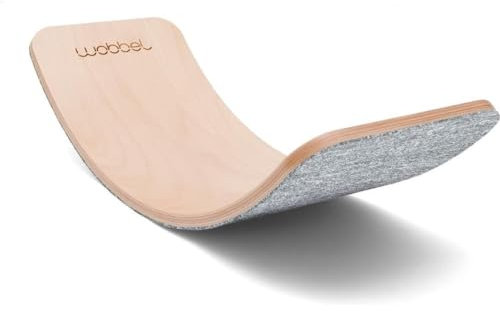 Wobbel Wobbelboard Yogaboard PRO transparent lackiert mit Filz Baby Mouse (hellgrau) 90 cm