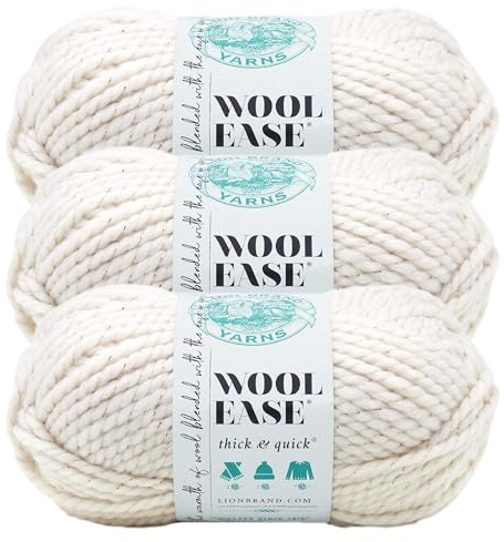 Lion Brand Yarn Wool-Ease Thick and Quick Yarn, Soft and Bulky Yarn for Knitting, Crocheting, and Crafting, 3 Pack, Starlight