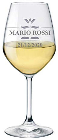bubbleshirt Calice Vino Personalizzato con Nome e Data di Nascita Incisione Compleanno - Idea Regalo Compleanno - Bicchiere in Vetro Chiaro, 500ml