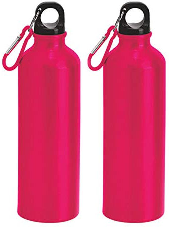 nm 2 Borracce 750 ml con Moschettone Alluminio Bottiglia Acqua Alta qualità Adatta Viaggi Bambini Sport Palestra Scuola Lavoro Tempo Libero Riutilizzabile Idea Regalo (Fuxia)