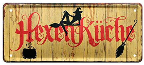 Blechschilder Hexenküche - Retro Deko Dekoration Küche Esszimmer Imbiss Food Truck im Querformat - witziges Küchen Accessoires - lustige Wanddeko - 28x12cm