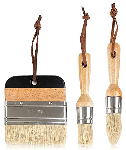 3 Stück Kreide- und Wachspinsel mit Borsten, Schablonenpinsel für Holzmöbel, Heimdekoration, inklusive Flacher spitzer und runder Kreidepinsel