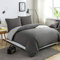 MOHAP Parure de Lit Réversible avec Fermeture éclair Microfibre 140x200 cm Gris Foncé + Gris et 1 Taie d'oreiller 65x65 cm Housse de Couette Adulte