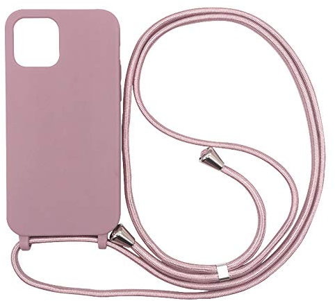 PuYu Zhe Cover con Cordino compatibile con iPhone 12/12 Pro,Cellulare Girocollo Custodia con Corda Silicone Case TPU Bumper Regolabile Necklace laccio Shell-Rosa sabbia